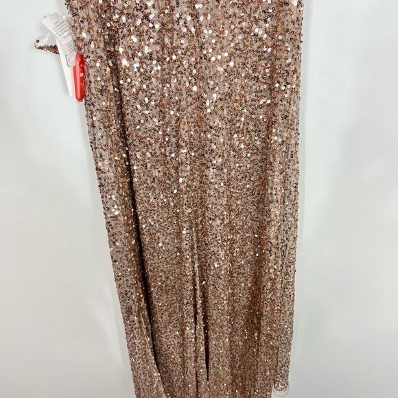 Mac Duggal Wrap Gown Womens 16 Copper V-Neck Thigh High Slit Sequin Beaded Waist - Picture 10 of 12